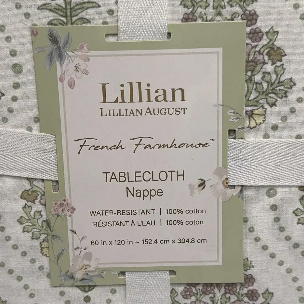 Lillian August French Farmhouse Tablecloth 60x120 Cotton Water-Resistant Multi